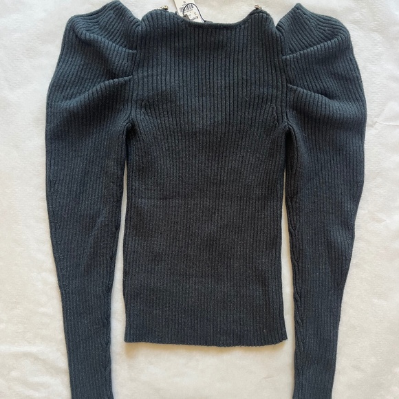 NWT Express Embellished Rhinestones V-Neck Puff Gray Sleeve Cocktail Sweater S - Picture 7 of 7